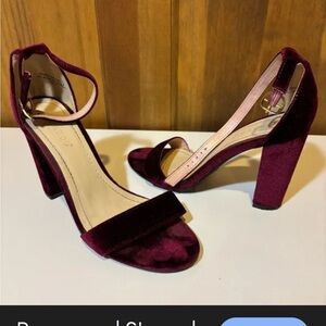 Rampage Burgundy Velvet Block Heel Sandals